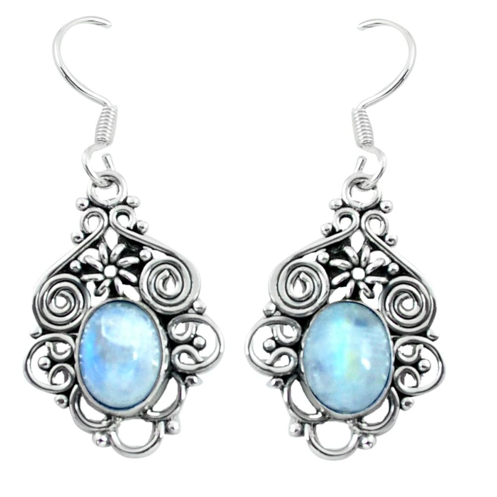 5.16cts natural rainbow moonstone 925 sterling silver dangle earrings d31633