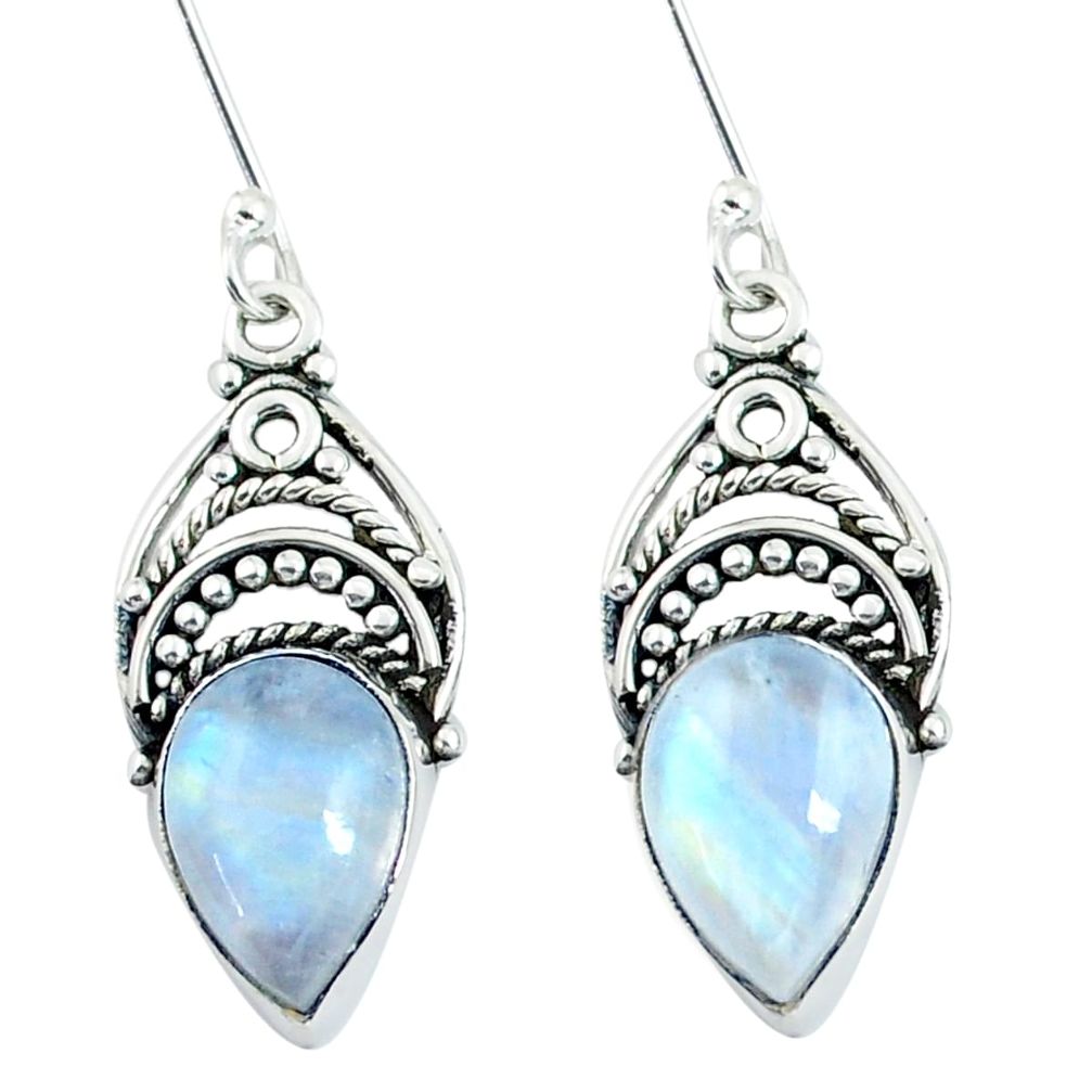 8.44cts natural rainbow moonstone 925 sterling silver dangle earrings d31637