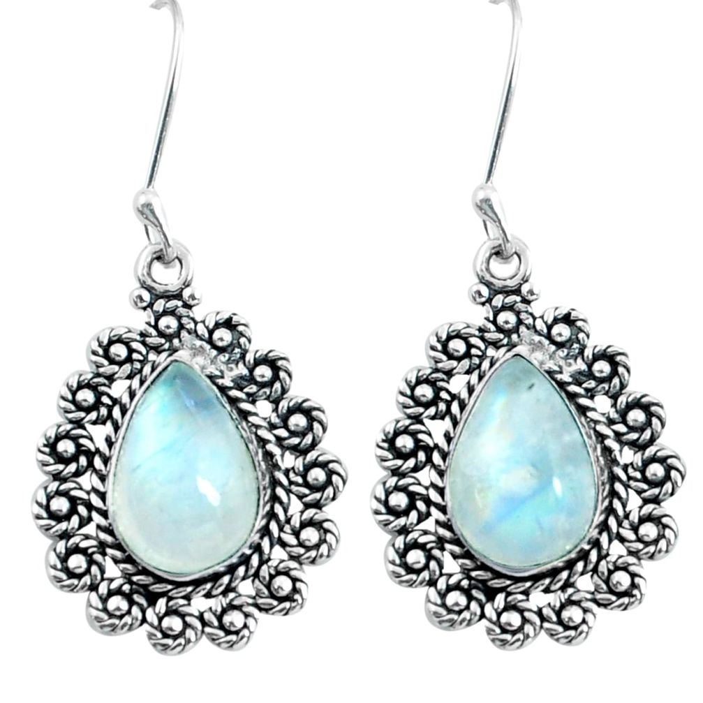 8.03cts natural rainbow moonstone 925 sterling silver dangle earrings d31645