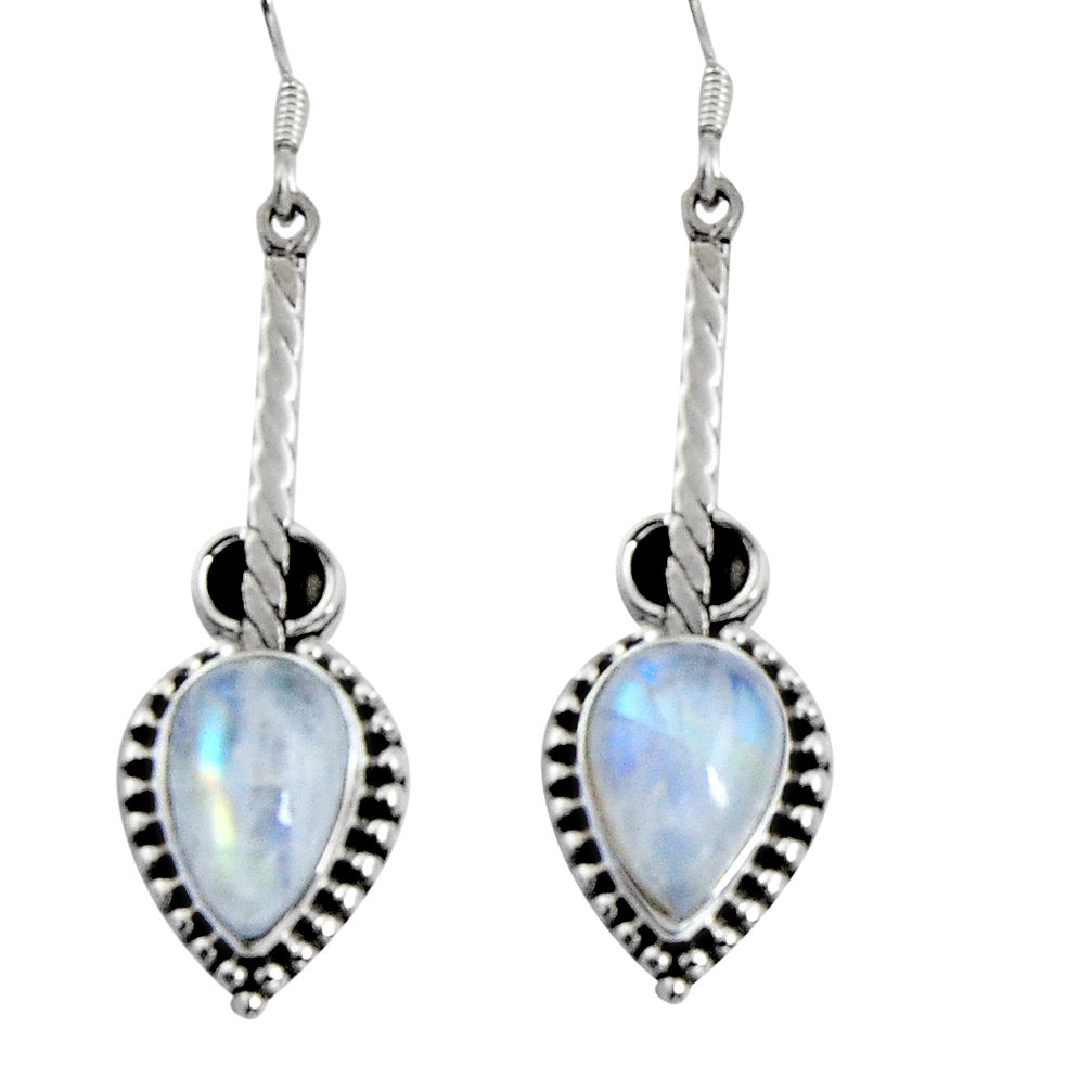 11.46cts natural rainbow moonstone 925 sterling silver dangle earrings d32438