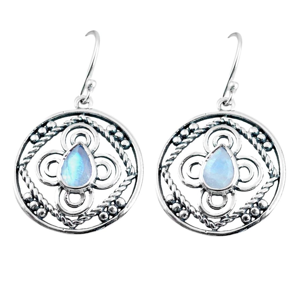 3.02cts natural rainbow moonstone 925 sterling silver dangle earrings d32485