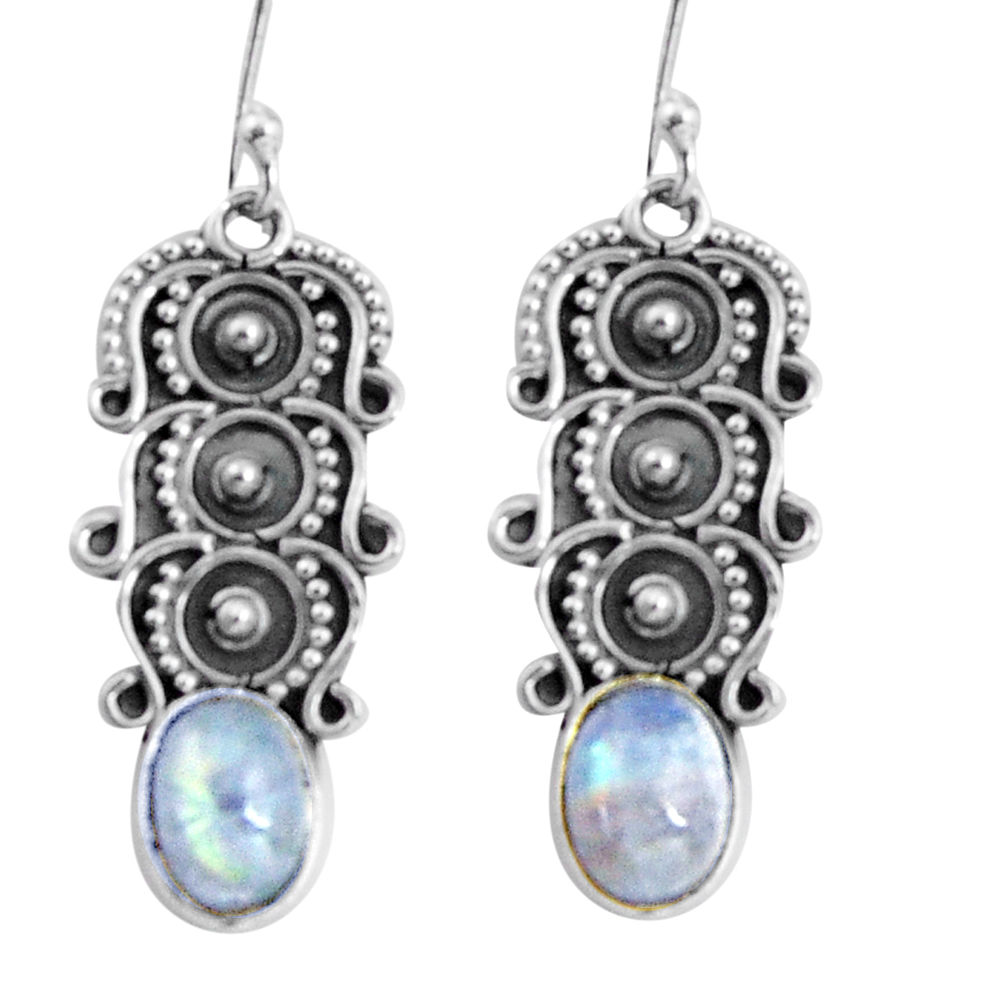 4.48cts natural rainbow moonstone 925 sterling silver dangle earrings d32490