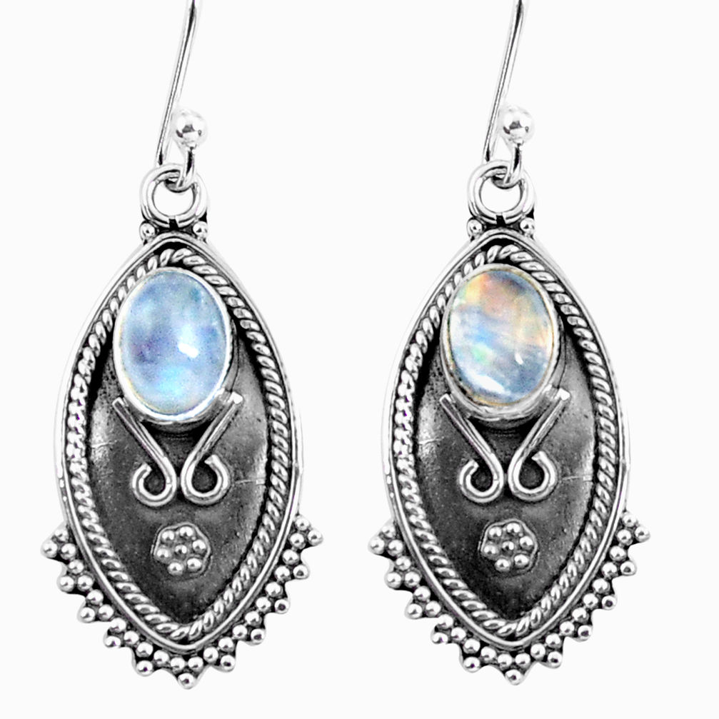 4.28cts natural rainbow moonstone 925 sterling silver dangle earrings d32496