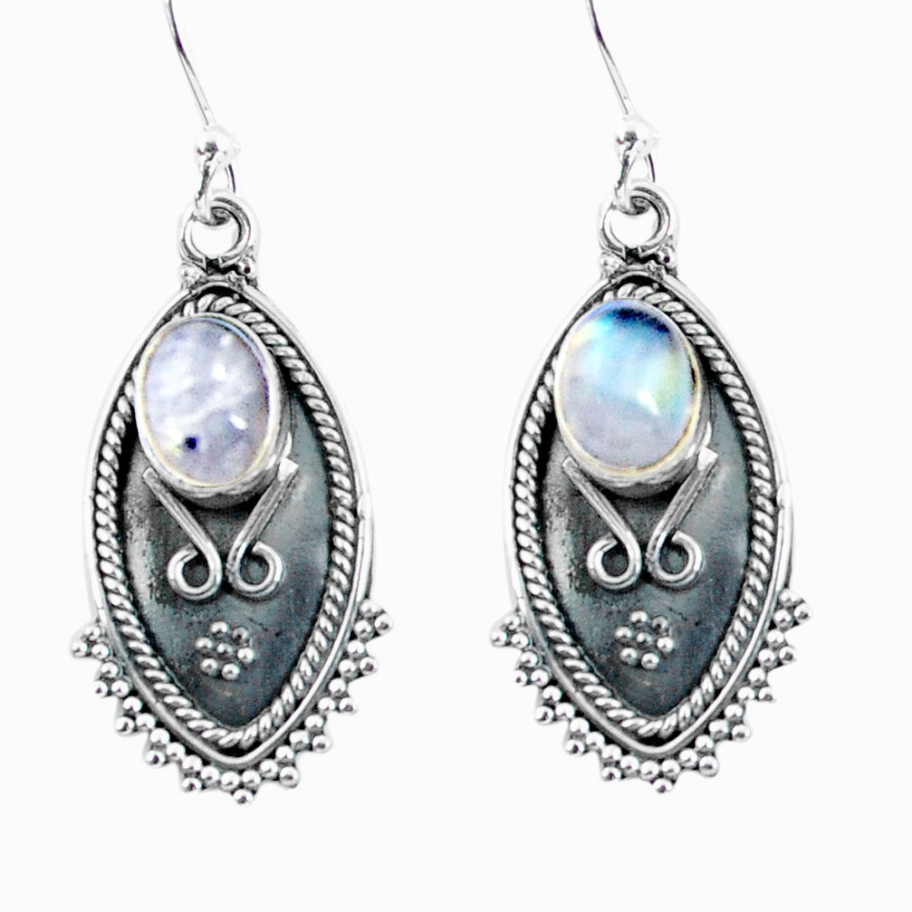 4.02cts natural rainbow moonstone 925 sterling silver dangle earrings d32500