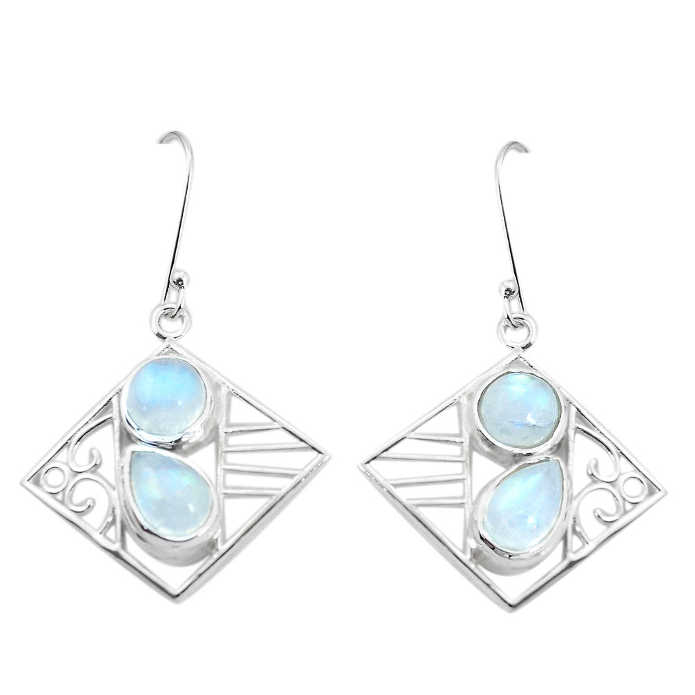 7.51cts natural rainbow moonstone 925 sterling silver dangle earrings p32518