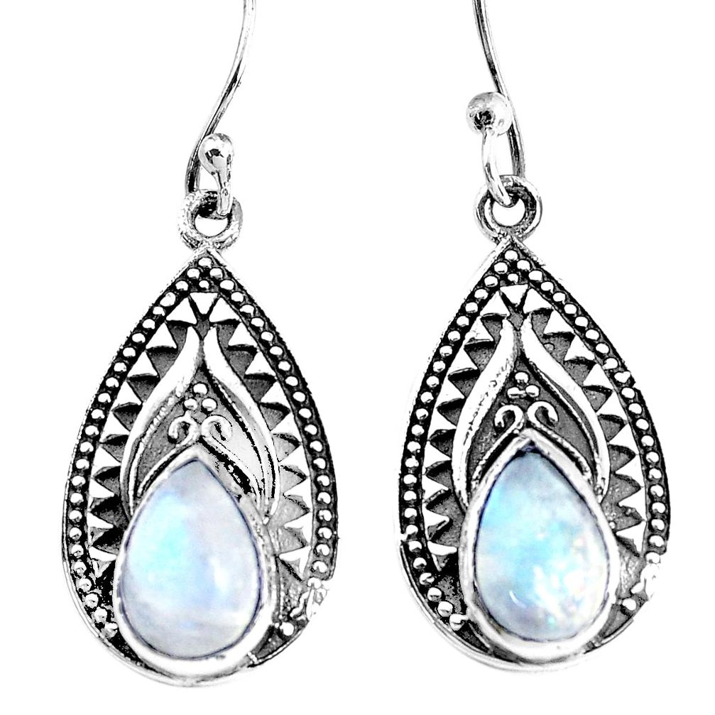 4.93cts natural rainbow moonstone 925 sterling silver dangle earrings p34434