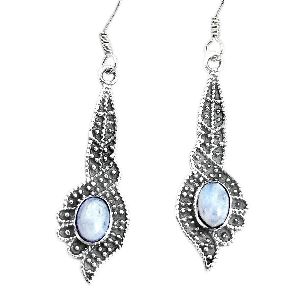 3.42cts natural rainbow moonstone 925 sterling silver dangle earrings p34473