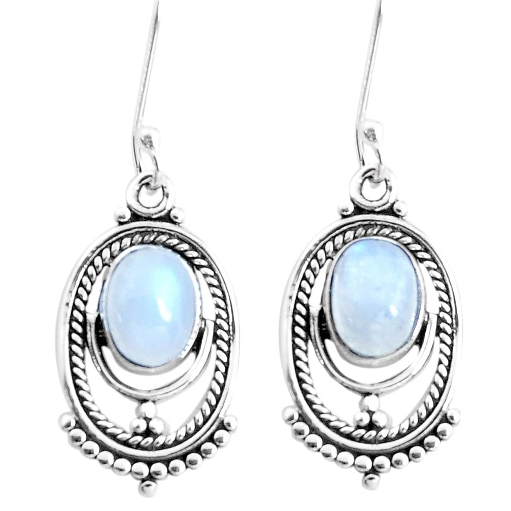 4.06cts natural rainbow moonstone 925 sterling silver dangle earrings p39298