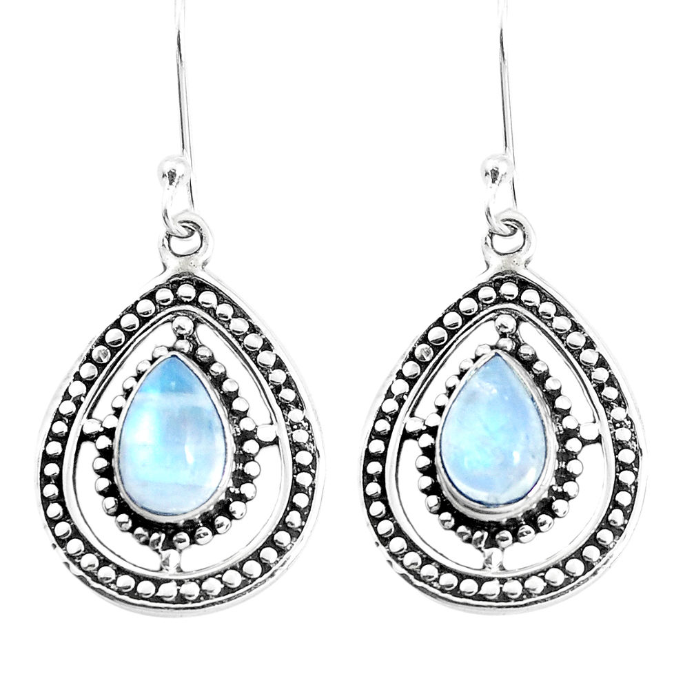 5.31cts natural rainbow moonstone 925 sterling silver dangle earrings p39317