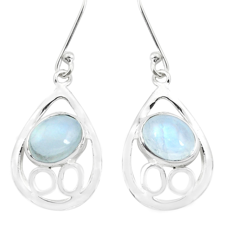 6.82cts natural rainbow moonstone 925 sterling silver dangle earrings p40197