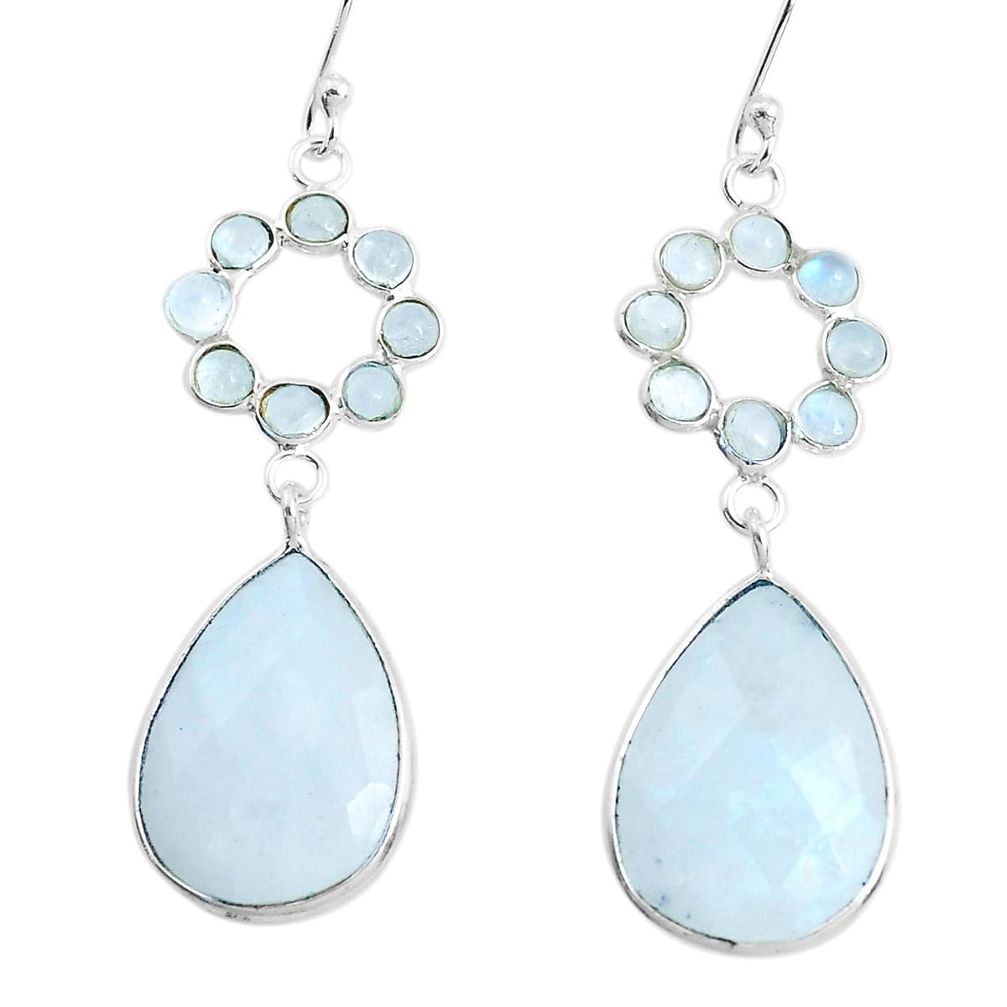 17.35cts natural rainbow moonstone 925 sterling silver dangle earrings p43599