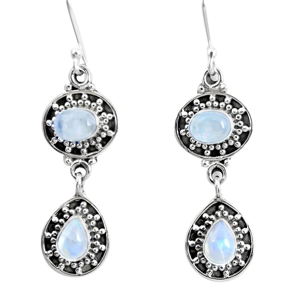 6.54cts natural rainbow moonstone 925 sterling silver dangle earrings p51559
