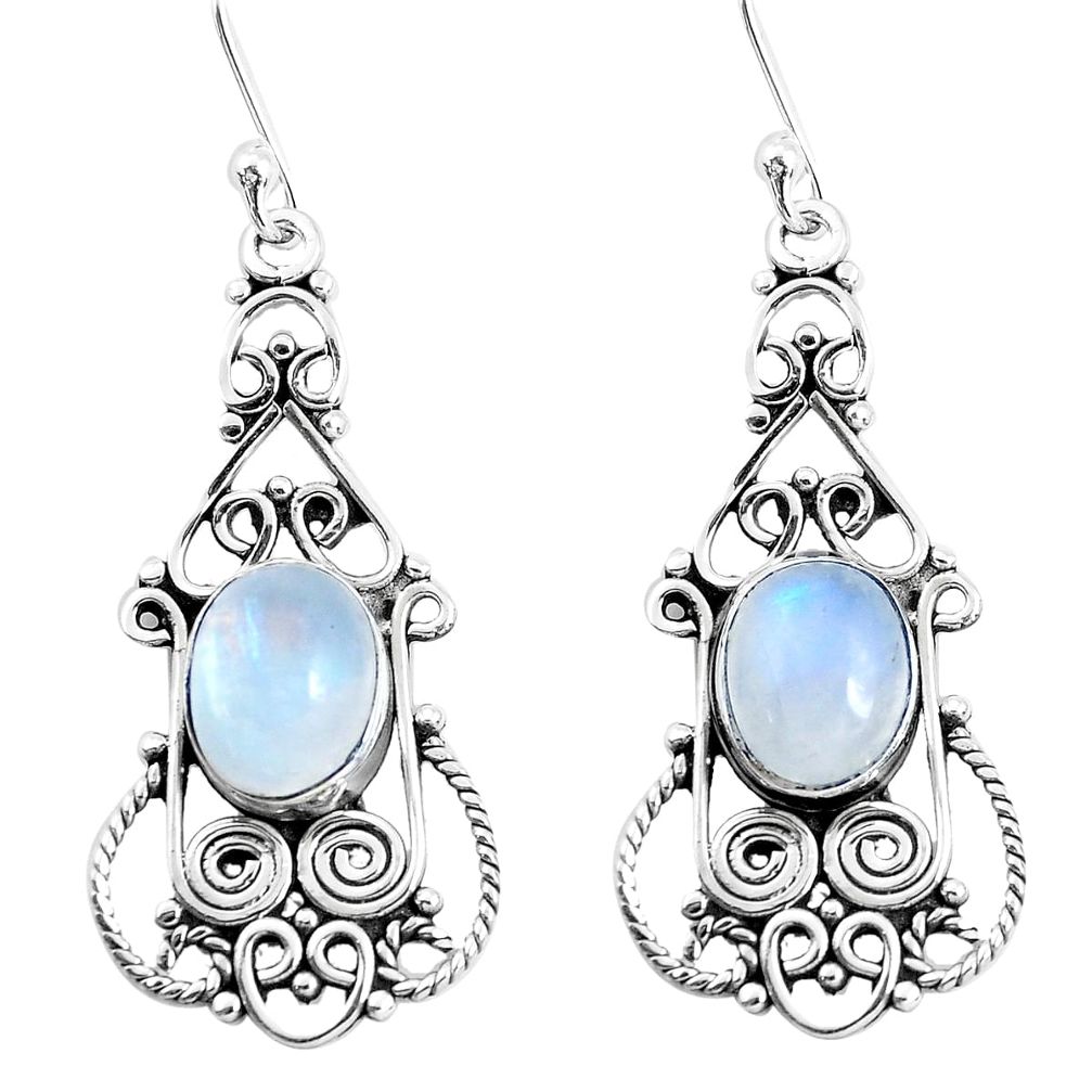 6.56cts natural rainbow moonstone 925 sterling silver dangle earrings p51943