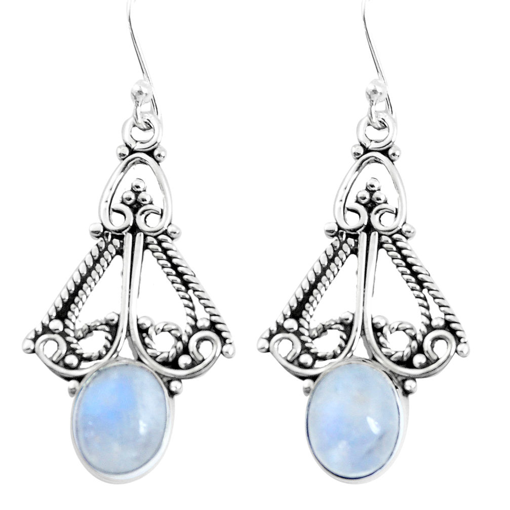 7.04cts natural rainbow moonstone 925 sterling silver dangle earrings p51955