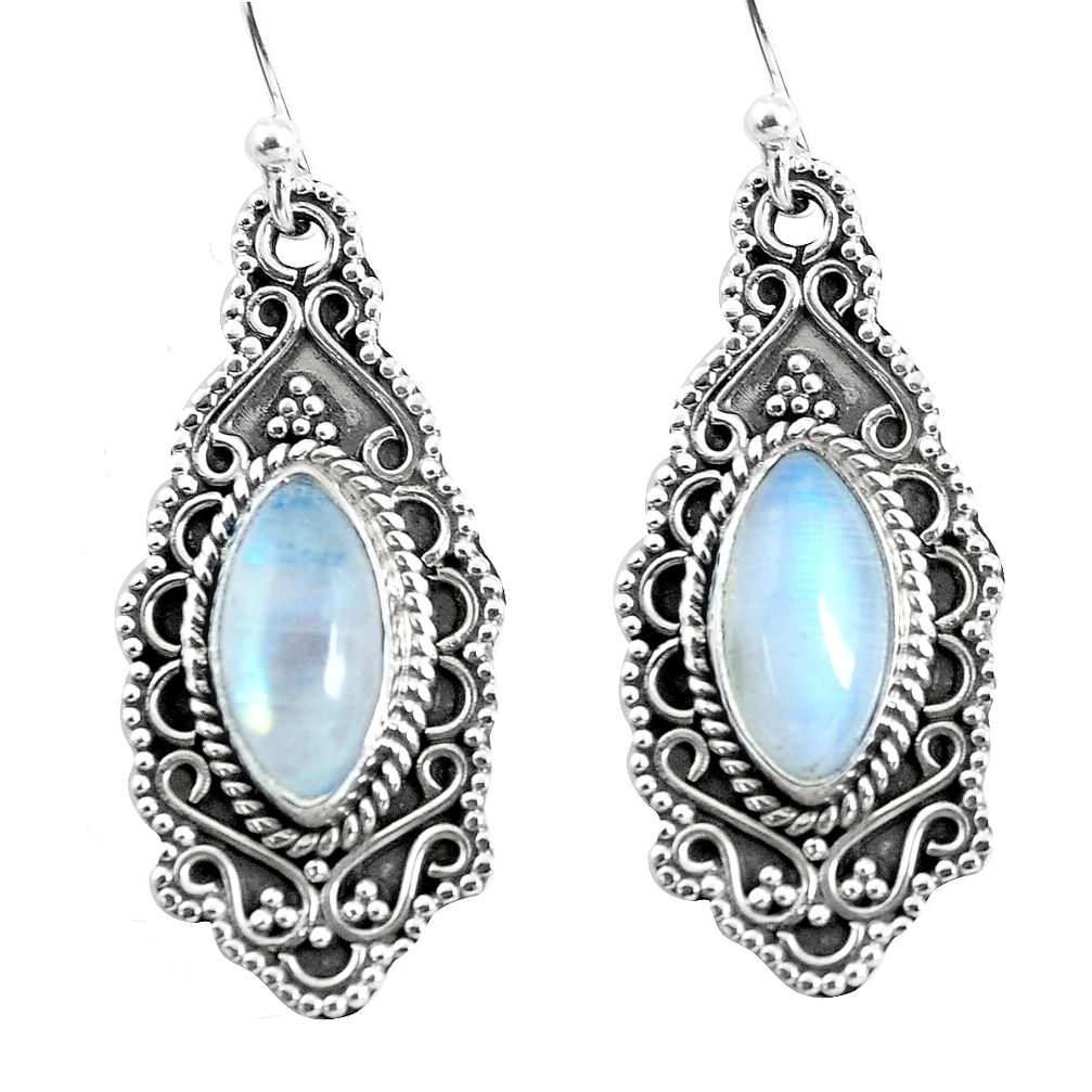 9.72cts natural rainbow moonstone 925 sterling silver dangle earrings p52757