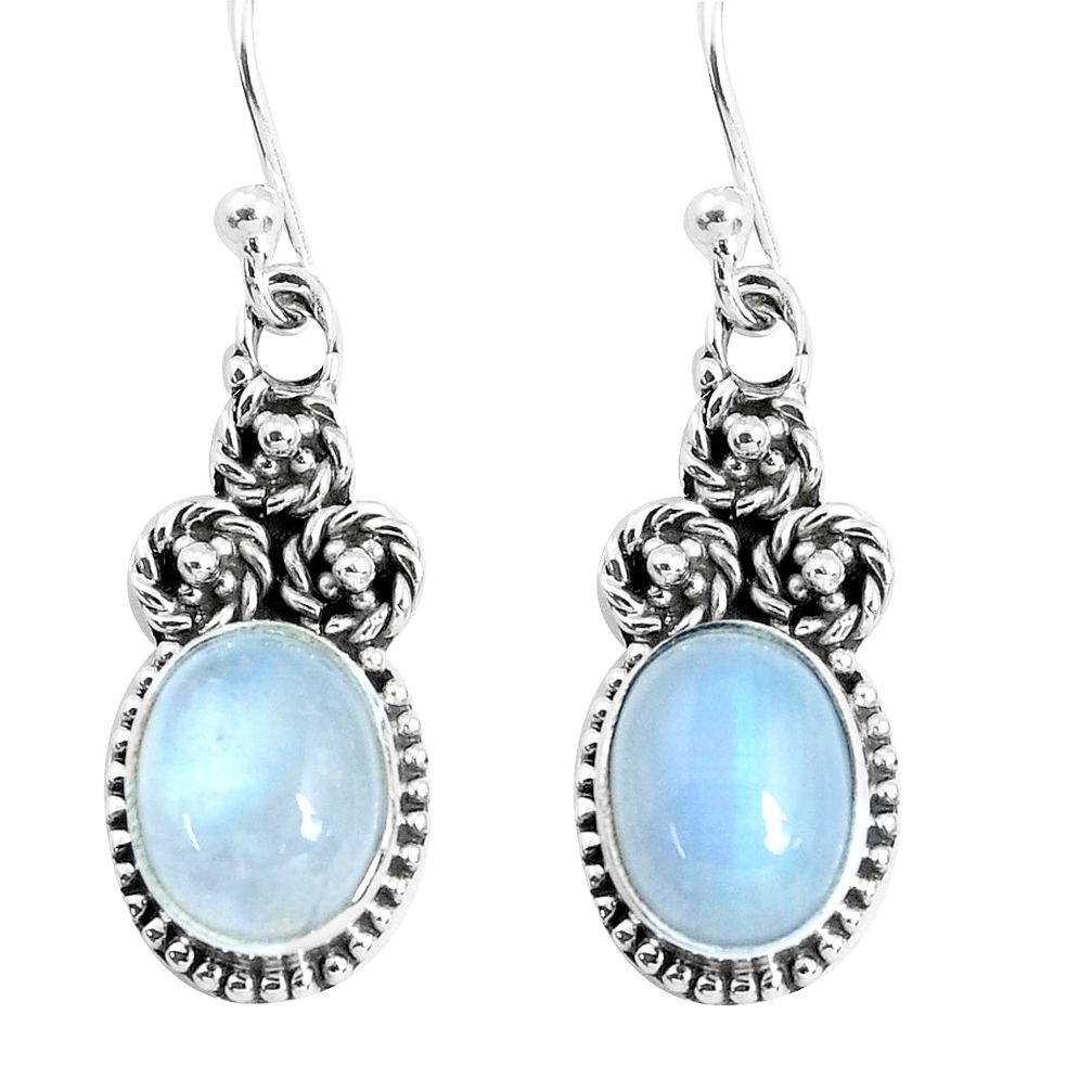 6.38cts natural rainbow moonstone 925 sterling silver dangle earrings p52957