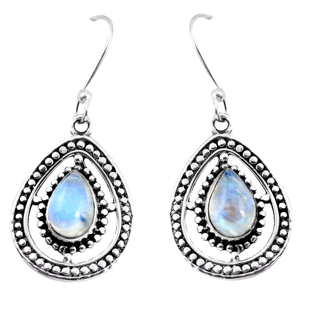 5.52cts natural rainbow moonstone 925 sterling silver dangle earrings p58151