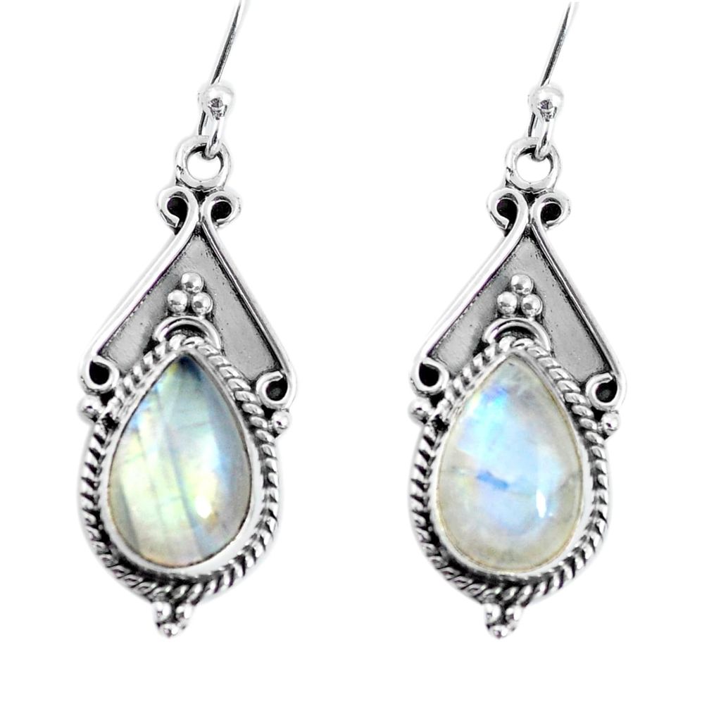 8.42cts natural rainbow moonstone 925 sterling silver dangle earrings p58193