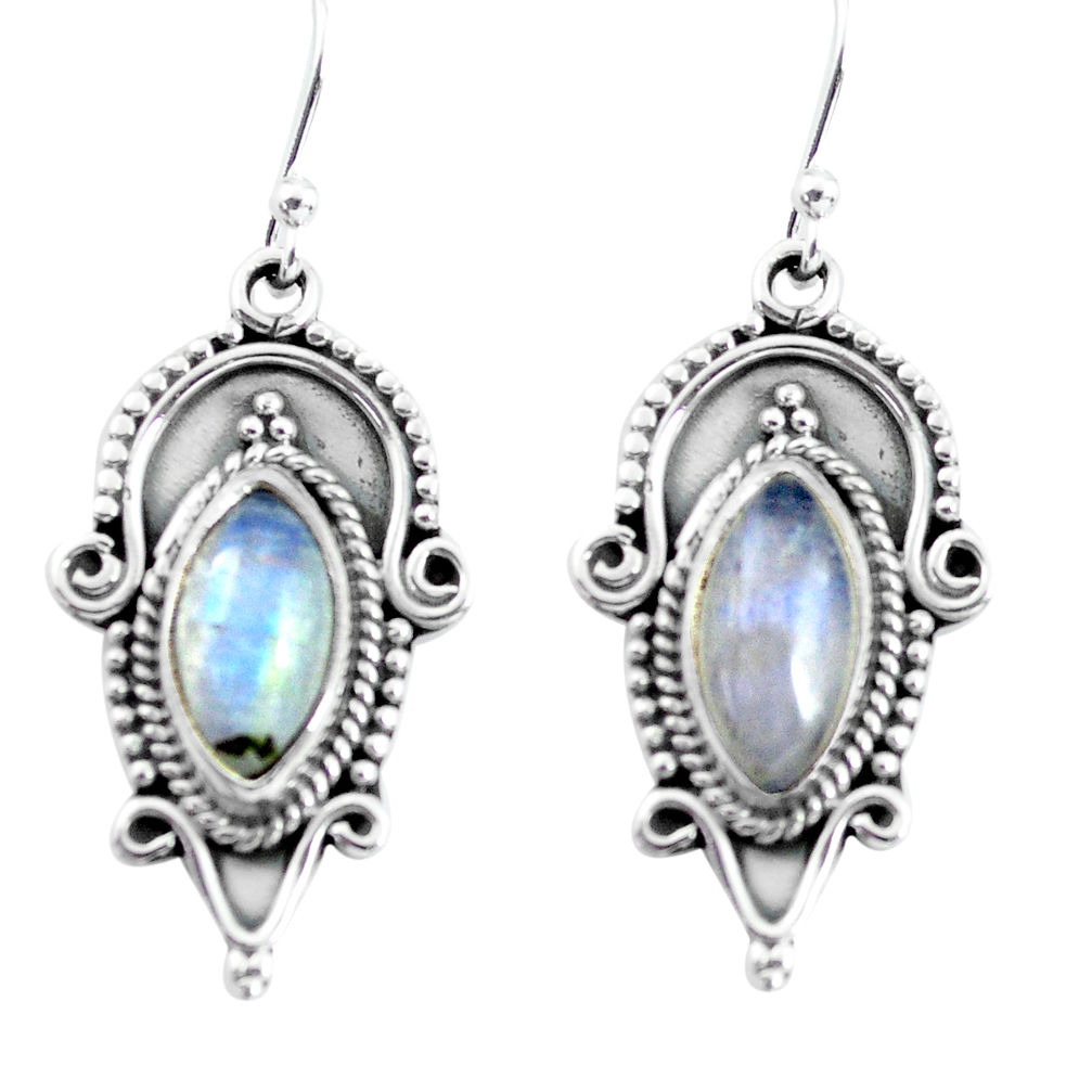 10.24cts natural rainbow moonstone 925 sterling silver dangle earrings p58199