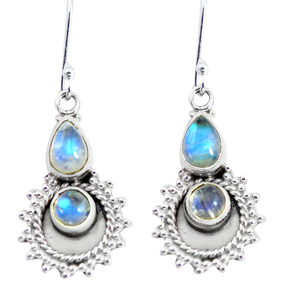 6.03cts natural rainbow moonstone 925 sterling silver dangle earrings p58229