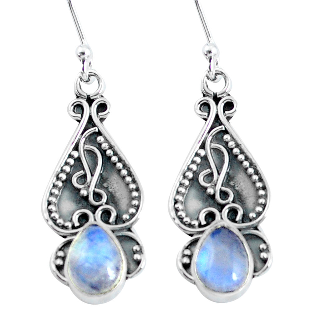 2.96cts natural rainbow moonstone 925 sterling silver dangle earrings p60180