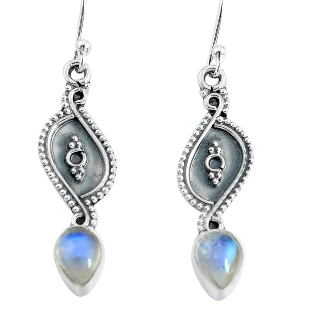 3.23cts natural rainbow moonstone 925 sterling silver dangle earrings p60199