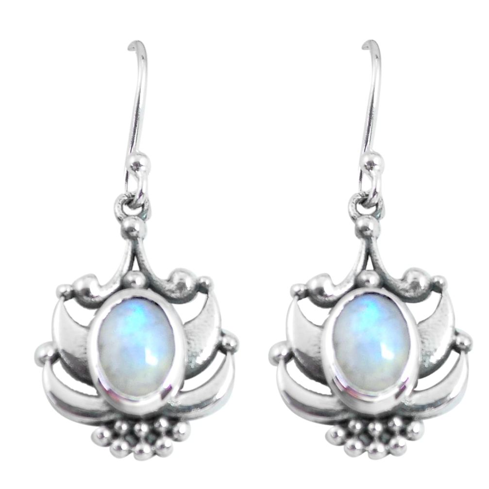 4.02cts natural rainbow moonstone 925 sterling silver dangle earrings p63942
