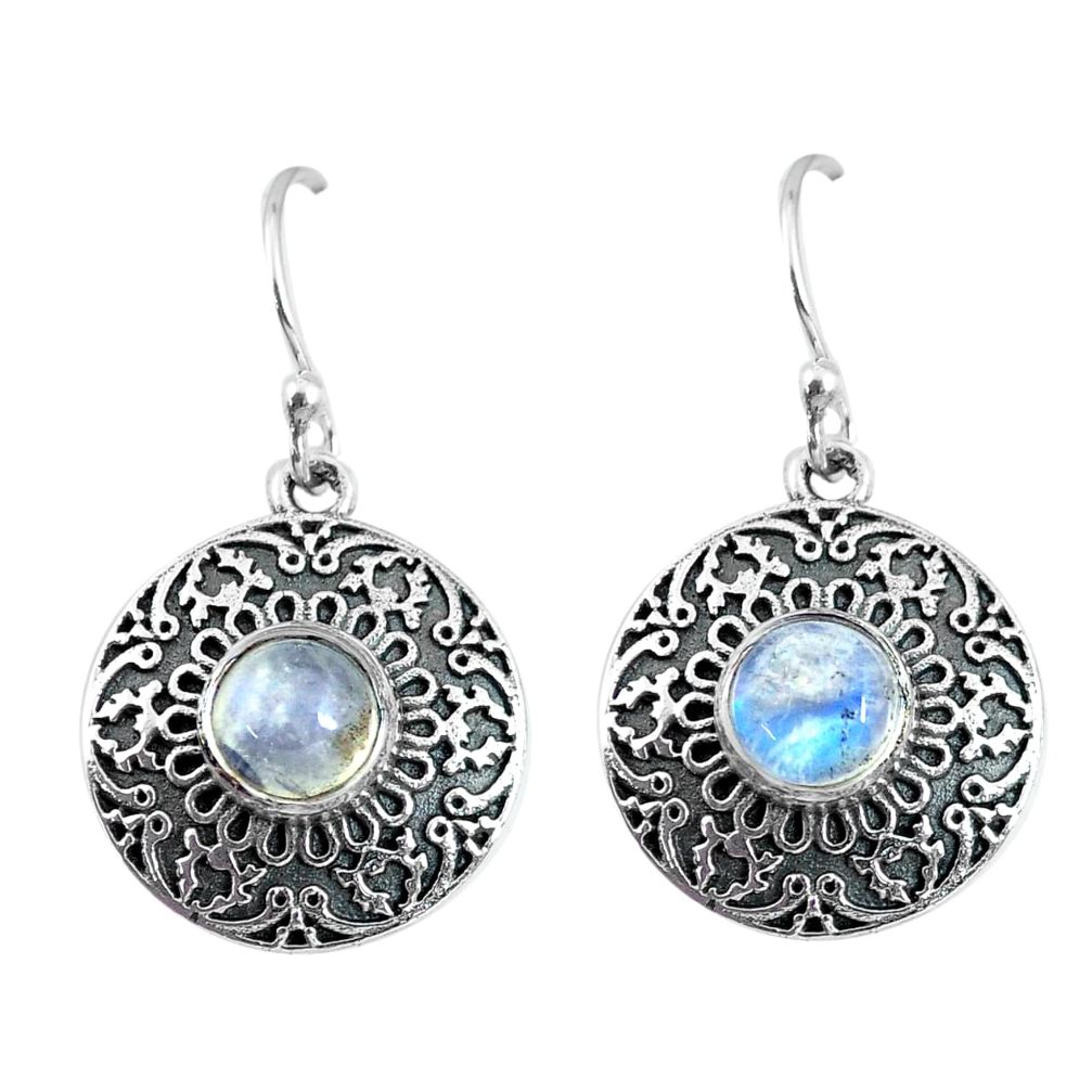 2.44cts natural rainbow moonstone 925 sterling silver dangle earrings p63955