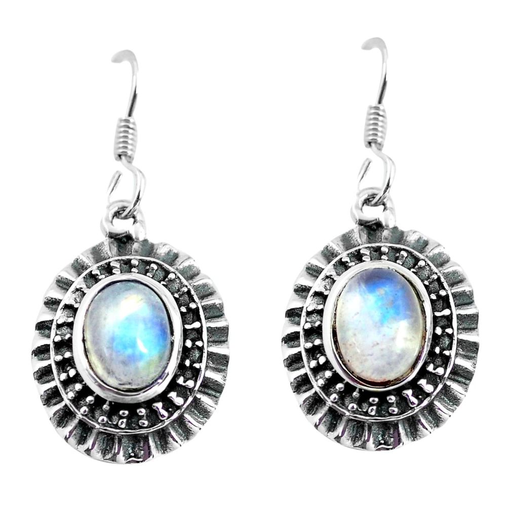 4.71cts natural rainbow moonstone 925 sterling silver dangle earrings p63969