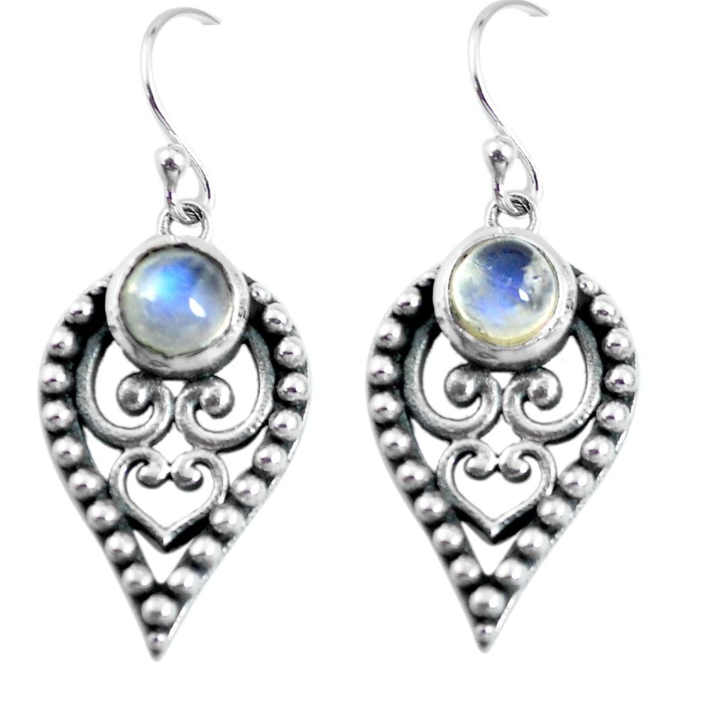 2.74cts natural rainbow moonstone 925 sterling silver dangle earrings p63989