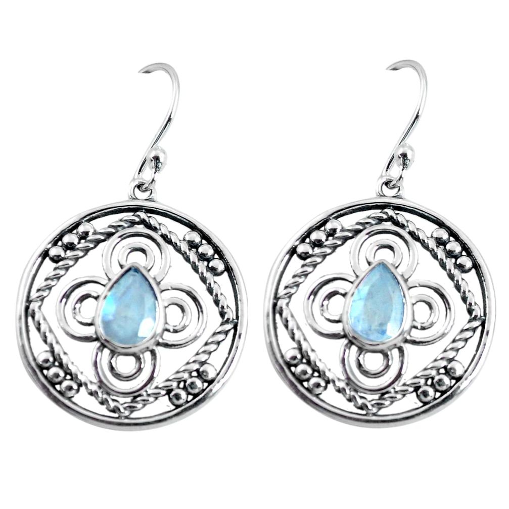 3.58cts natural rainbow moonstone 925 sterling silver dangle earrings p64837