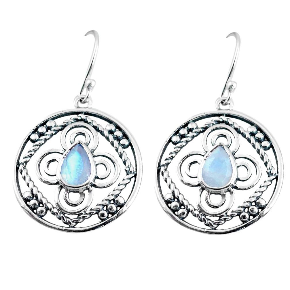 3.58cts natural rainbow moonstone 925 sterling silver dangle earrings p64840