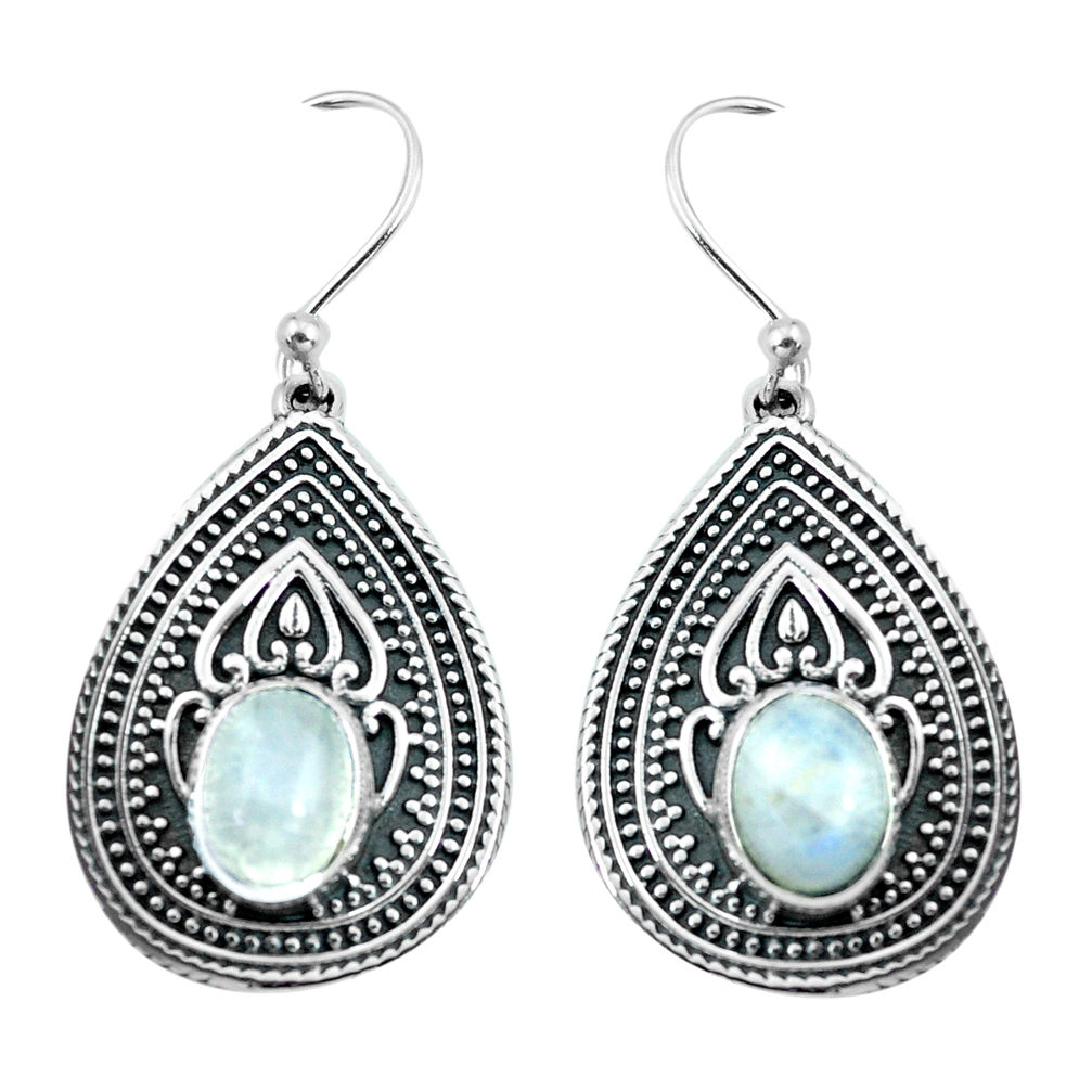 4.47cts natural rainbow moonstone 925 sterling silver dangle earrings p64933