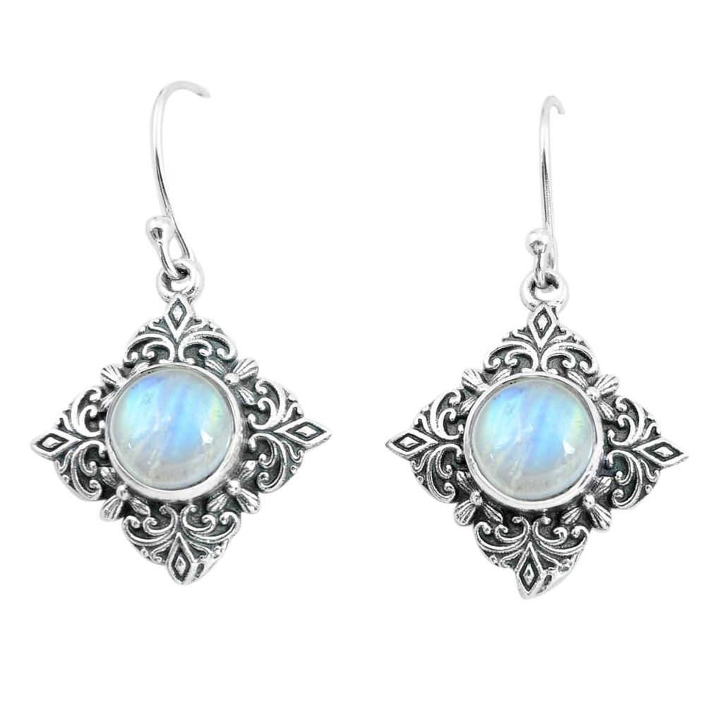 6.83cts natural rainbow moonstone 925 sterling silver dangle earrings p65018