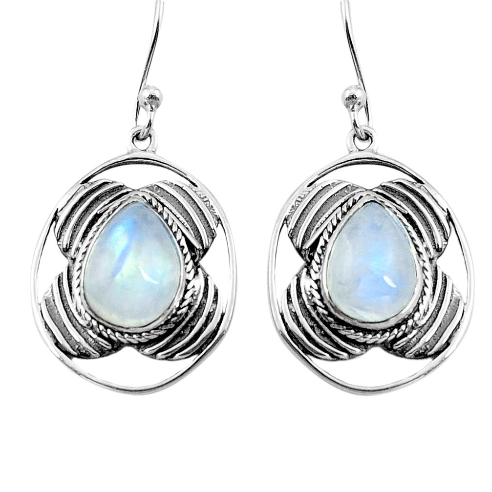 6.35cts natural rainbow moonstone 925 sterling silver dangle earrings p77579