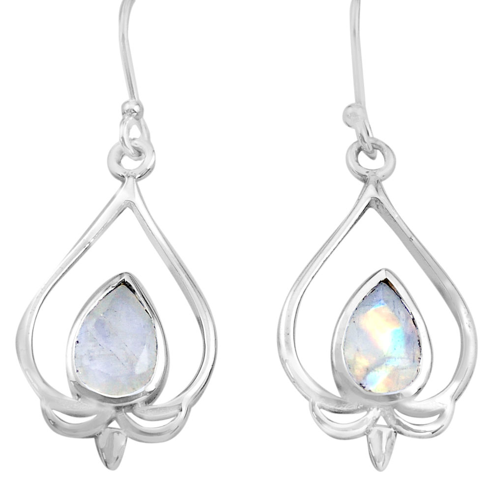 5.63cts natural rainbow moonstone 925 sterling silver dangle earrings p82238