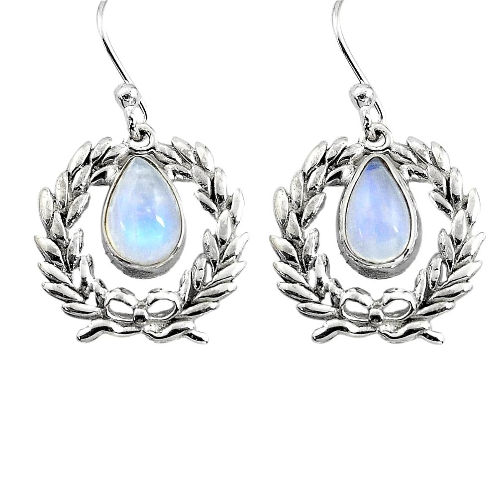 4.52cts natural rainbow moonstone 925 sterling silver dangle earrings p84947