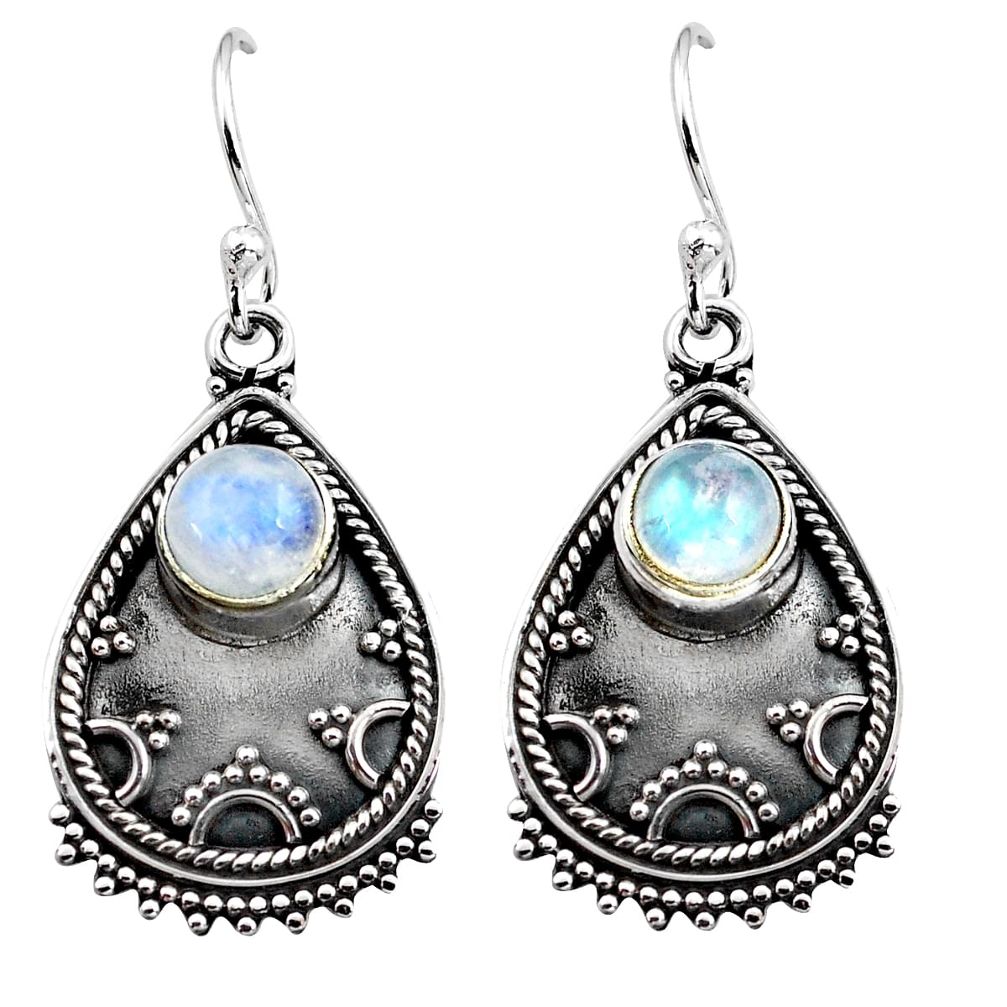 3.41cts natural rainbow moonstone 925 sterling silver dangle earrings p87537