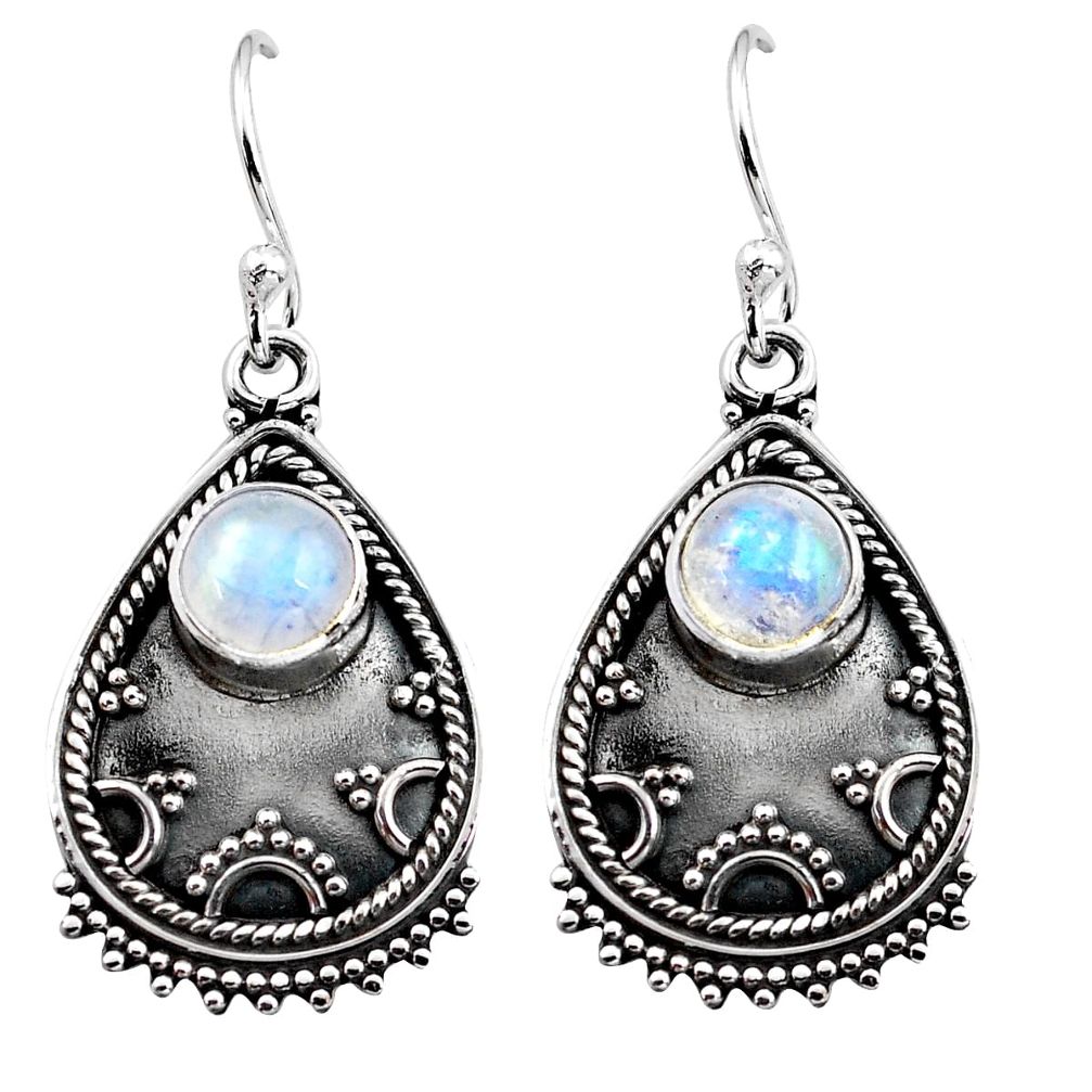3.58cts natural rainbow moonstone 925 sterling silver dangle earrings p87540