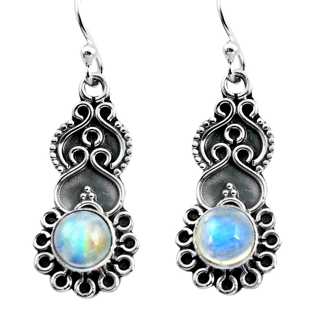 3.13cts natural rainbow moonstone 925 sterling silver dangle earrings p87542