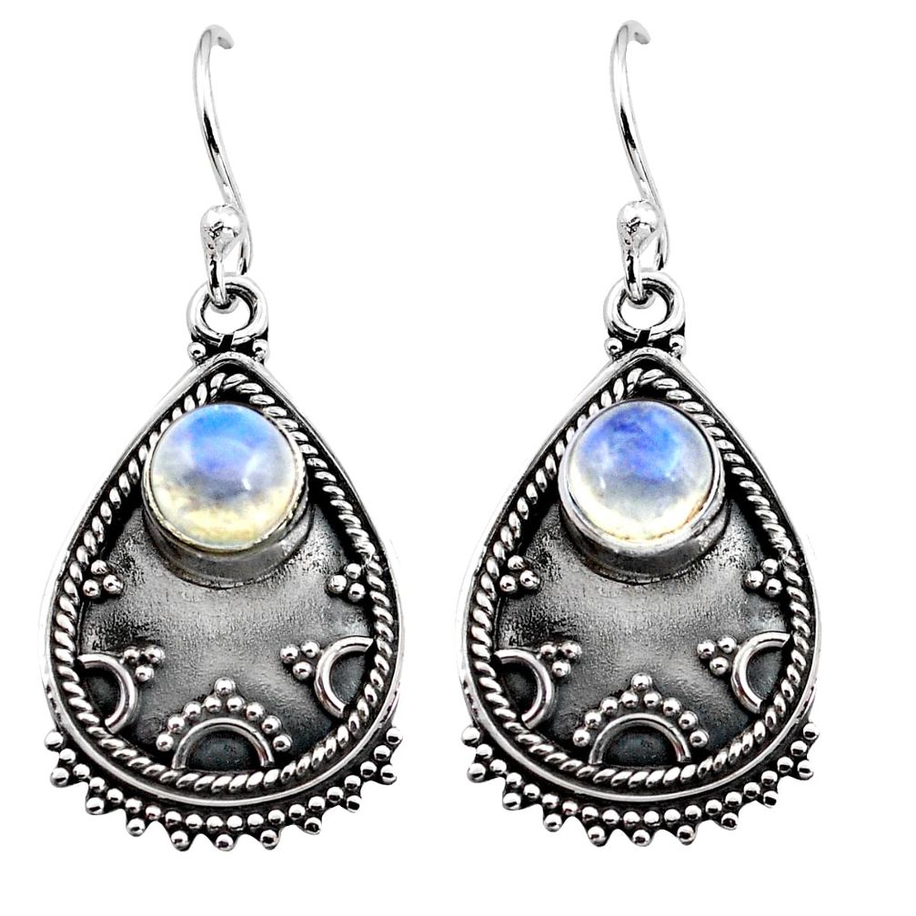 3.58cts natural rainbow moonstone 925 sterling silver dangle earrings p87559