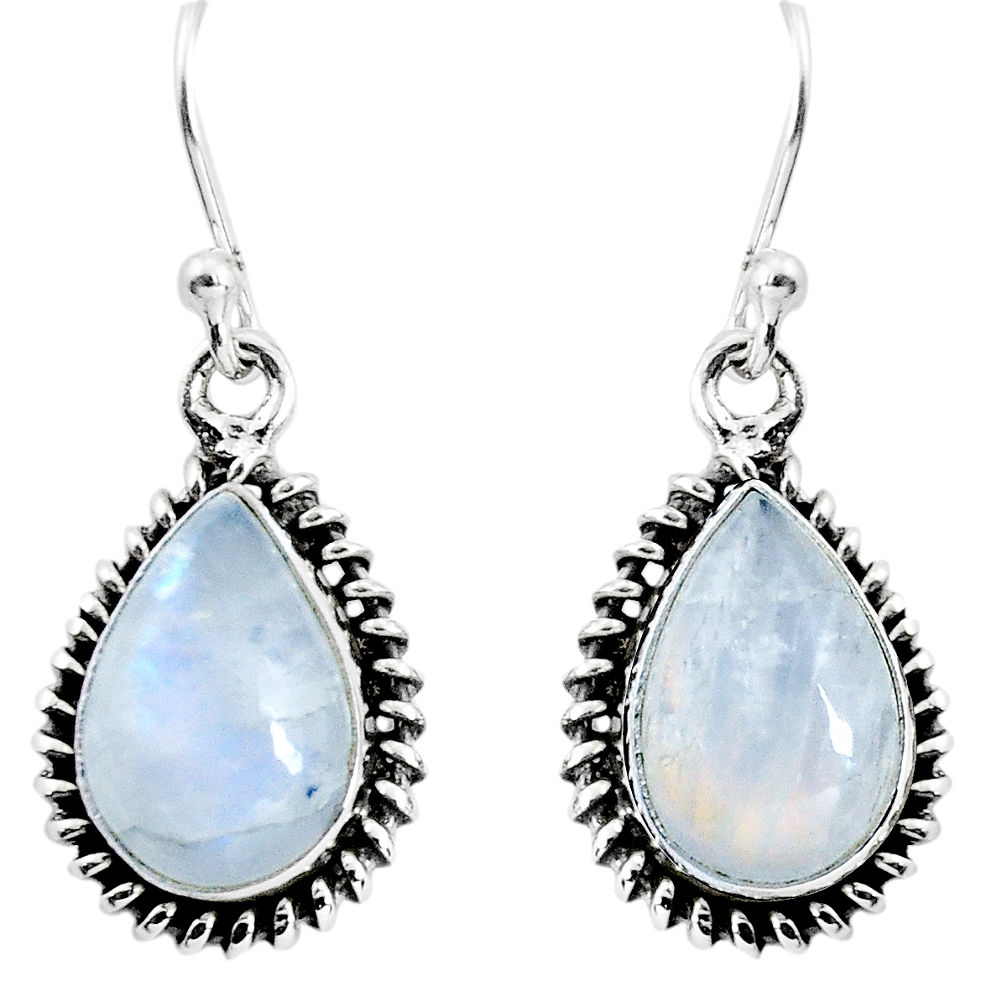 9.61cts natural rainbow moonstone 925 sterling silver dangle earrings p89690