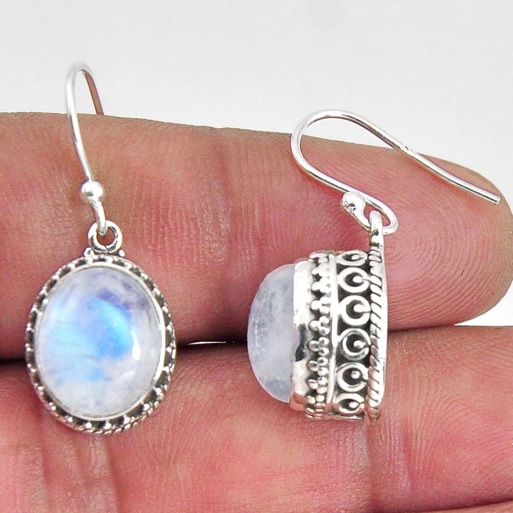 7.76cts natural rainbow moonstone 925 sterling silver dangle earrings p89775