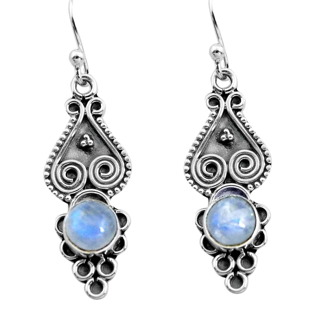2.27cts natural rainbow moonstone 925 sterling silver dangle earrings p91359
