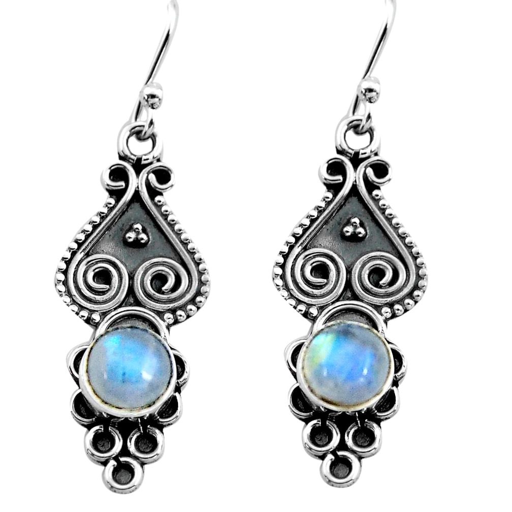 2.28cts natural rainbow moonstone 925 sterling silver dangle earrings p91360