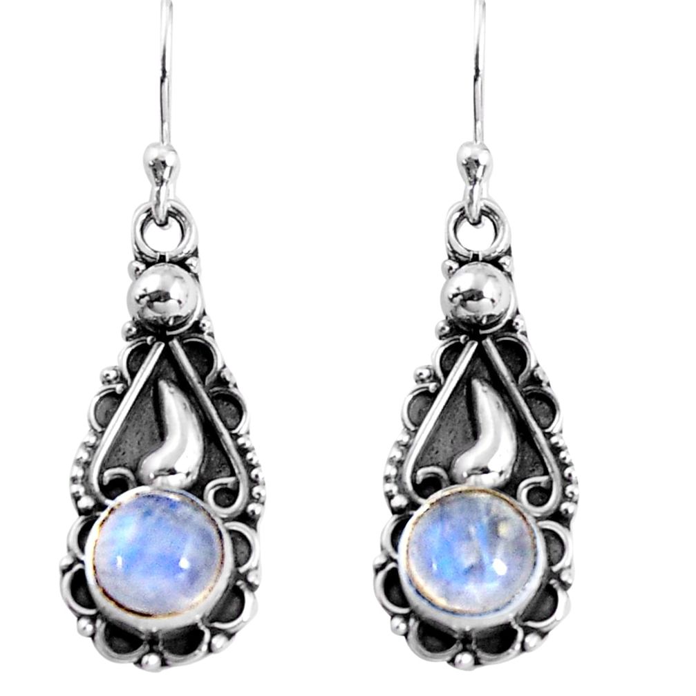 2.44cts natural rainbow moonstone 925 sterling silver dangle earrings p91382