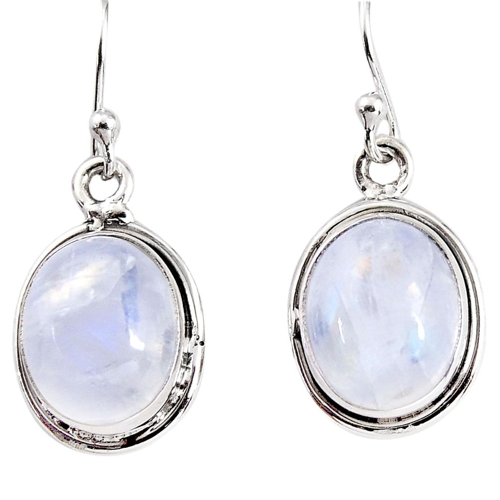 9.59cts natural rainbow moonstone 925 sterling silver dangle earrings p91576