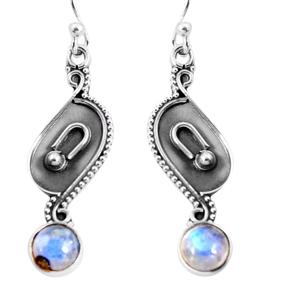 2.93cts natural rainbow moonstone 925 sterling silver dangle earrings p92756