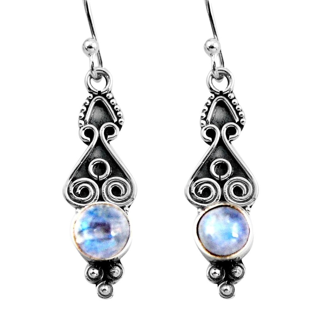 2.71cts natural rainbow moonstone 925 sterling silver dangle earrings p92757