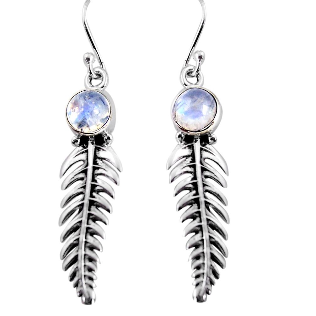 2.58cts natural rainbow moonstone 925 sterling silver leaf charm earrings p91369